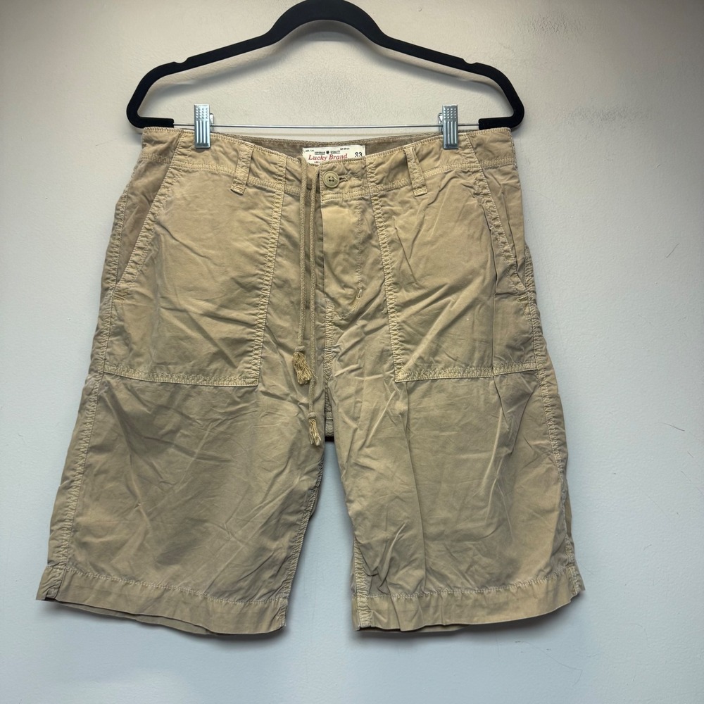 Lucky Brand Cargo Shorts Mens‎ 33 Tan Excellent Drawstring Utility Cotton 9617